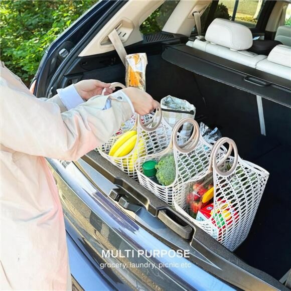 2 Pack Retro Jelly Tote Bags for Beach Pool Picnic Grocery Laundry Storage - Picture 6 of 8